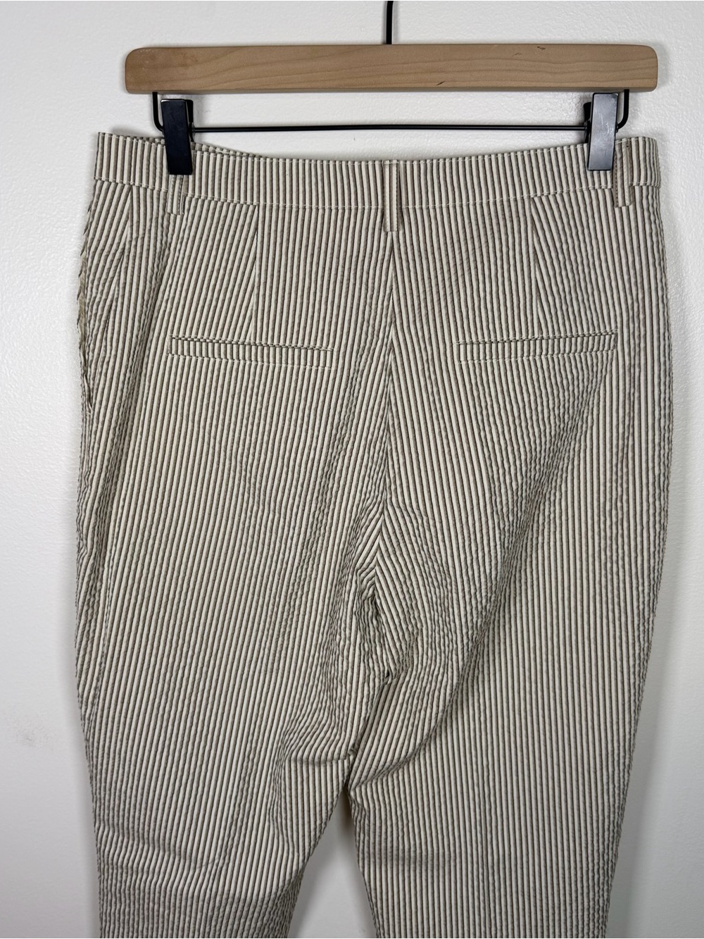 Akris Punto Seersucker Stripe Suit Set Blazer Pants Cotton Stretch US 6 Cream - Picture 9 of 12